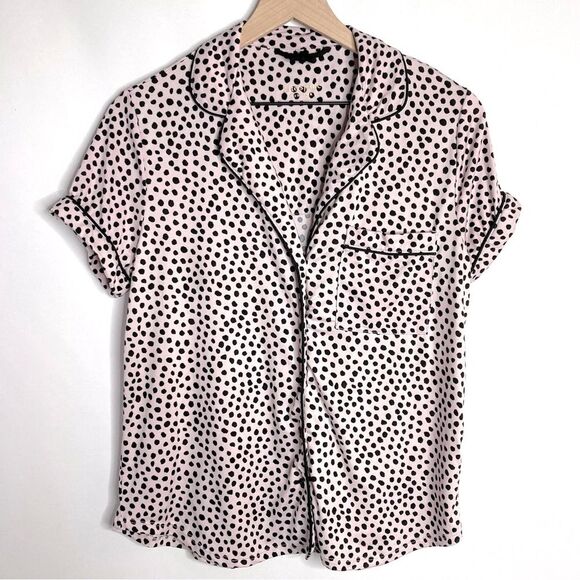 Kate Spade Pink and Black Dot Sleep Shirt Small Button Up Short Sleeve - Picture 1 of 8